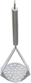 Neelu Stainless Steel Potato Vegetable Pav Bhaji Masher Smasher with Long Handle and Hanging Lid (Set of 2)