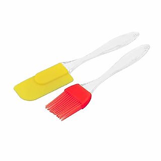                       Mannat Multi-Purpose Silicone Durable Oil Cooking Brush  Spatula for Grilling,Baking,Tandoor,BBQ(Multicolor,Set of 2)                                              