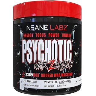                       Psychotic War Zombie High Stimulant Pre Workout Powder, Extreme Lasting Energy, Focus and Pump with Beta Alanine, L-Arginine, 30 Servings (Fruit Punch) (Fruit Punch)                                              