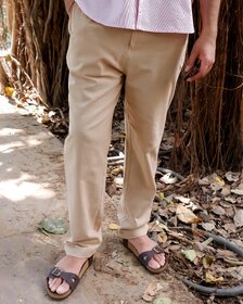 Men's comfortable trousers BASSO in Beige Cotton