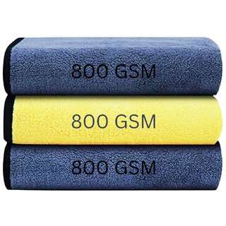                       Aseenaa 800 GSM, Microfiber Double Layered Cloth 40x60 Cms 3 Piece Towel Set, Extra Thick Microfiber Cleaning Cloths                                              