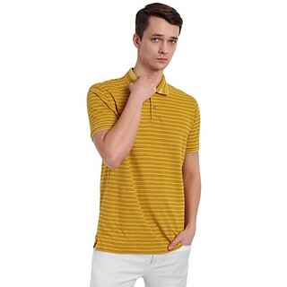                       One Sky Striped Men Polo Neck Yellow T-Shirt                                              