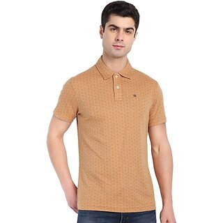                       One Sky Printed Men Polo Neck Brown T-Shirt                                              