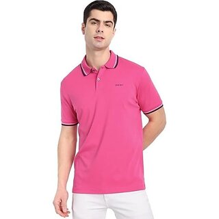                       One Sky Solid Men Polo Neck Pink T-Shirt                                              