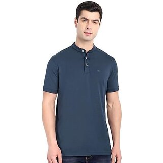                       One Sky Solid Men Polo Neck Navy Blue T-Shirt                                              