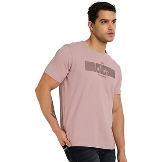                      One Sky Typography Men Round Neck Pink T-Shirt                                              