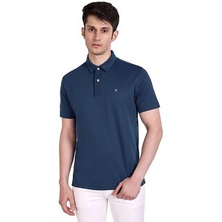                       One Sky Solid Men Polo Neck Navy Blue T-Shirt                                              