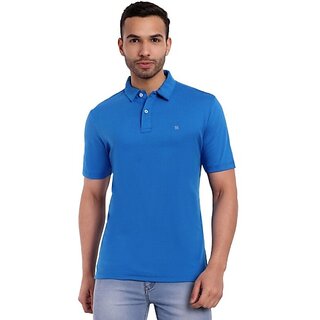                       One Sky Solid Men Polo Neck Blue T-Shirt                                              