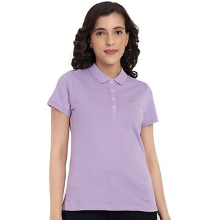                       One Sky Solid Women Polo Neck Purple T-Shirt                                              