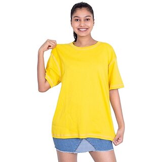                       One Sky Solid Women Round Neck Yellow T-Shirt                                              