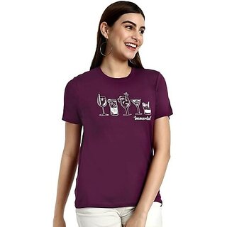                       One Sky Printed, Typography Women Round Neck Purple T-Shirt                                              