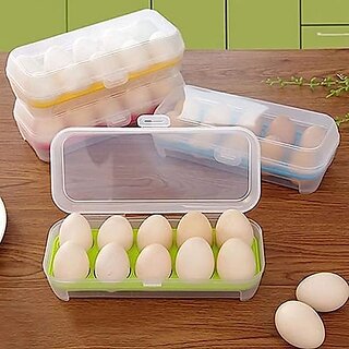                       Seema Kitchenware Plastic Egg Storage Box or Egg Trays for Refrigerator with Lid  Handles Box with 10 Grids Egg(1 Box)                                              