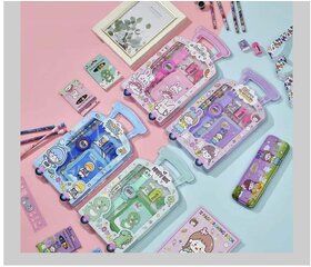 Stationery Set for Girls and Boys  Kids Return Gift- 5 in 1 Cartoon School Items for Kids- Pencils, Ruler, Eraser, Shar