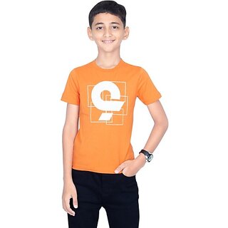                       One Sky Boys Printed Pure Cotton T Shirt (Orange, Pack Of 1)                                              