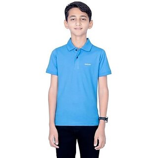                       One Sky Boys Solid Cotton Blend T Shirt (Blue, Pack Of 1)                                              
