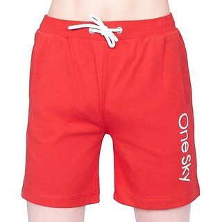                       One Sky Short For Boys Casual Solid Pure Cotton (Red, Pack Of 1)                                              