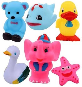 Manav Enterprises Character Animal (6 Pcs) Squeezy Toys Bath Toy (Multicolor)