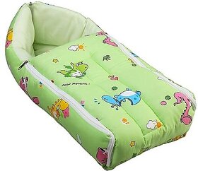 Manav Enterprises 2 In 1 Baby Carry Bag Cum Sleeping Bag Cum Cotton Mattress Bed For Babies (Fabric, Green)