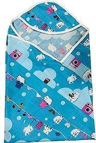 Manav Enterprises Baby Towel Cum Wrapper (Fabric, Blue)
