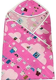 Manav Enterprises Baby Towel Cum Wrapper (Fabric, Pink)