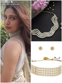 Real Glass Pearls Full Length Bhumi Pednekar Insipired Choker Jewellery Set