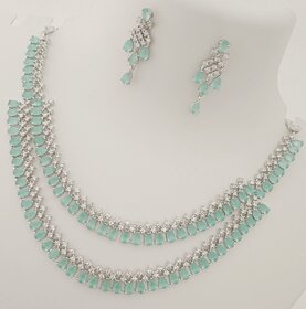 Premium Quality Mint Greeen AAA CZ Stones Beautiful 2 Line Jewellery Set