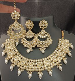 Cream Pearls Pachi Kundan Beautiful Designer Bridal Jewellery Set