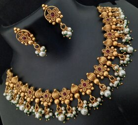 Rajwadi Plated Ruby Pearls Beautiful Jewellery Set