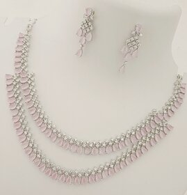 Premium Quality Pink AAA CZ Stones Beautiful 2 Line Jewellery Set