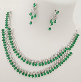 Premium Quality Emerald Green AAA CZ Stones Beautiful 2 Line Jewellery Set