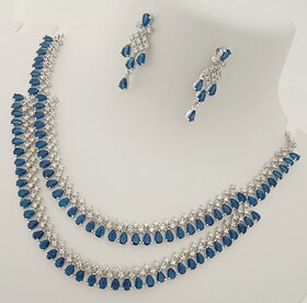 Premium Quality Royal Blue AAA CZ Stones Beautiful 2 Line Jewellery Set