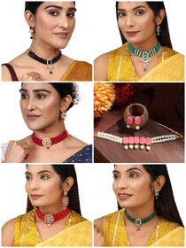 Beautiful Designer Neckpieces of Kundan Pearls All Occasion Gifting 6 Jewellery Sets-D1