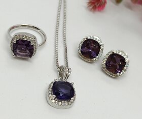 Premium Quality AAA CZ Amethyst Stones Pendant Stuyds Earrings Adjustable ring with Chain Set