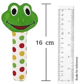 Hmv Froggy Face Rattle Soft Toy With Squeeze Handle For Squeaky Sound Rattle (Green)