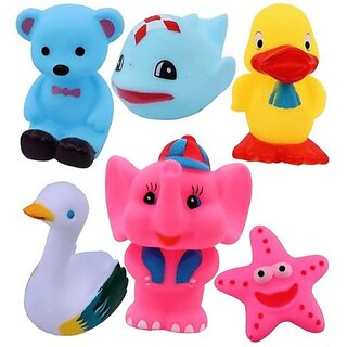                       Manav Enterprises Character Animal (6 Pcs) Squeezy Toys Bath Toy (Multicolor)                                              