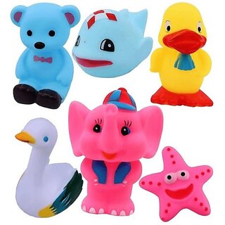 Manav Enterprises Character Animal (6 Pcs) Squeezy Toys Bath Toy (Multicolor)