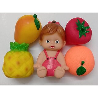 Hmv 6Pcs Fruit Squeezy Toys Bath Toy (Multicolor)