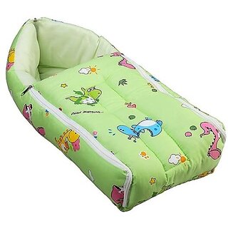Manav Enterprises 2 In 1 Baby Carry Bag Cum Sleeping Bag Cum Cotton Mattress Bed For Babies (Fabric, Green)