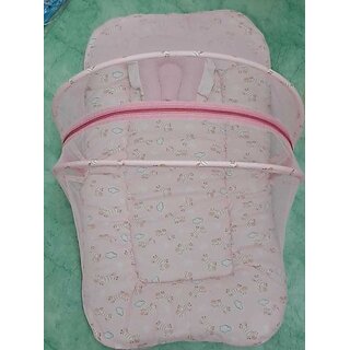 Manav Enterprises Baby Bed With Cotton Pillow And Mosquito Net (Fabric, Pink)