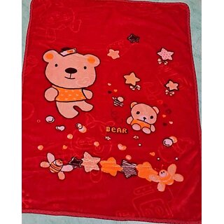 Manav Enterprises Animal Double Crib Baby Blanket For Mild Winter (Fur, Red)
