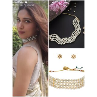 Real Glass Pearls Full Length Bhumi Pednekar Insipired Choker Jewellery Set