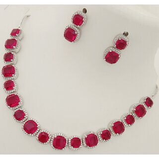                       Premium Quality AAA CZ Red Stones Beautiful Jewellery Set                                              