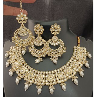                       Cream Pearls Pachi Kundan Beautiful Designer Bridal Jewellery Set                                              