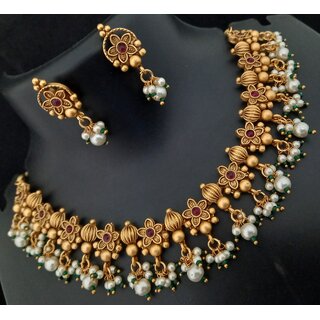                       Rajwadi Plated Ruby Pearls Beautiful Jewellery Set                                              