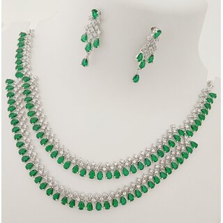                       Premium Quality Emerald Green AAA CZ Stones Beautiful 2 Line Jewellery Set                                              