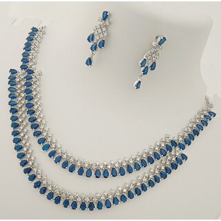                       Premium Quality Royal Blue AAA CZ Stones Beautiful 2 Line Jewellery Set                                              