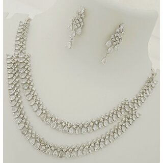                       Premium Quality Full white AAA CZ Stones Beautiful 2 Line Jewellery Set                                              