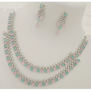 Premium Quality Pink Mint Green AAA CZ Stones Beautiful 2 Line Jewellery Set Premium Quality Pink Mint Green AAA CZ Stones Beautiful 2 Line Jewellery Set