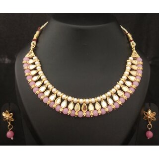                       Pink Pearls Mirror Jewellery Set                                              