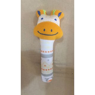                       Hmv Cow Face Rattle Soft Toy With Squeeze Handle For Squeaky Sound Rattle (Multicolor)                                              